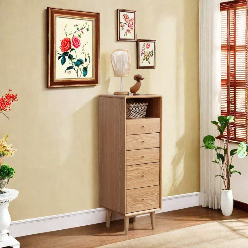 Solid Red Oak Wood Console Cabinet, Brown Wood