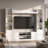 81" W Modern White Laminate Entertainment Center with 4 Doors & Open Shelves