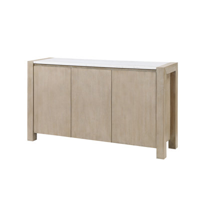 Buffet de rangement style vanille, plateau en marbre, beige et couleur naturelle, 4 pieds, tiroir et armoire pour la salle à manger, matériau en bois massif, 66,12 po de profondeur, 18 de largeur, 36 de hauteur, 204,6 lb de style, ton, armoires et