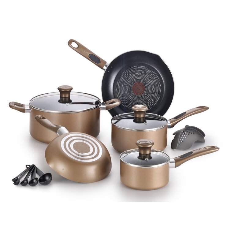Nutrichef Nonstick Cooking Kitchen Cookware Pots and Pans, 14 Piece Set, Bronze