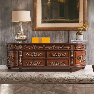 American Style Solid Wood Carved TV Cabinet