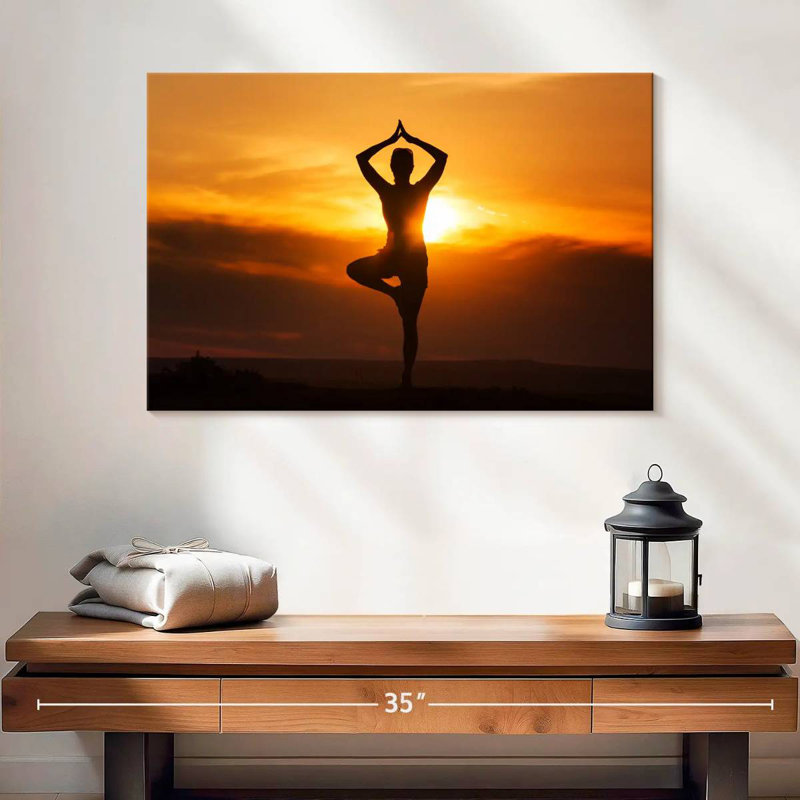 Silhouette de kerrick yoga au coucher du soleil, H 16 po x l 24 po