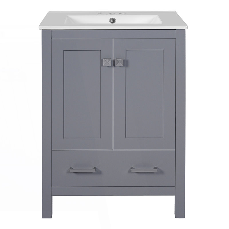 Meuble-lavabo moderne avec lavabo encastré, Gris