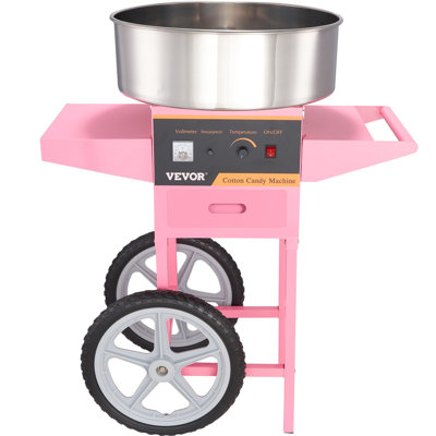 Machine à barbe à papa électrique avec chariot, machine à café commerciale de 1000 W avec bol en acier inoxydable, cuillère à sucre et tiroir, parfaite pour la maison, l'anniversaire des enfants, une fête de famille, rose