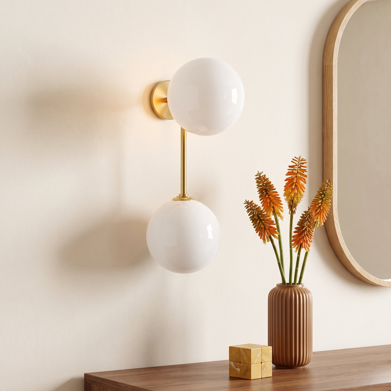 Salonko 2-Light Dimmable Armed Sconce, Aged Brass