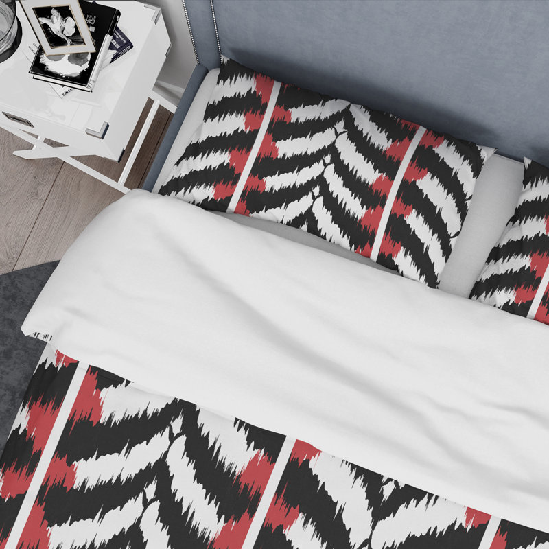 Ensemble de housse de couette noir et blanc Ikat Ogee, Housse de couette pour grand lit et 2 taies décor