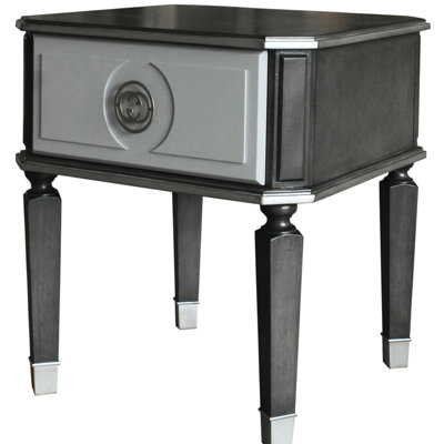 Table de bout gris anthracite et gris avec tiroir de rangement