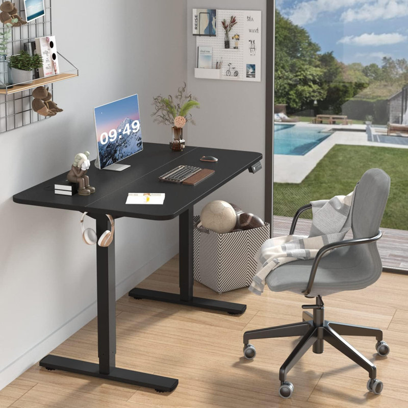 Height Adjustable Rectangular Standing Desk, Black, 118cm H x 140cm W 60cm D, Black