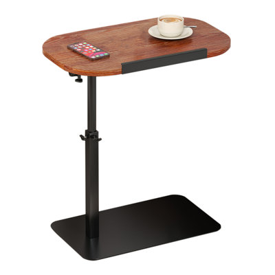 C Shaped Side Table for Couch, Height Adjustable End Table with Sturdy Metal Base, Folding Laptop Desk Tray for Small Spaces, Bed, Sofa, Living Room, Office, Modern Minimalist Design, Natural