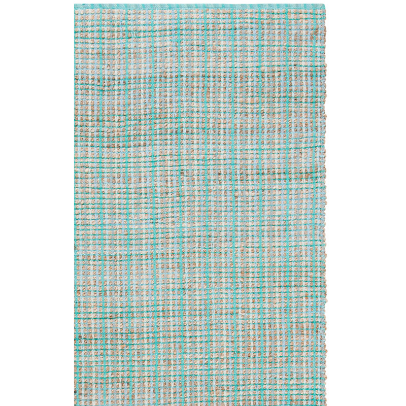Doleman Hand Woven Jute/Cotton Striped Rug in Green, Rectangle 3' x 5'