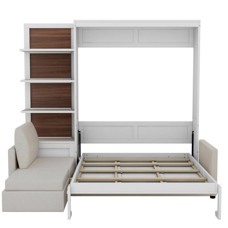 Grand lit blanc avec tablettes, confortable pour la nuit