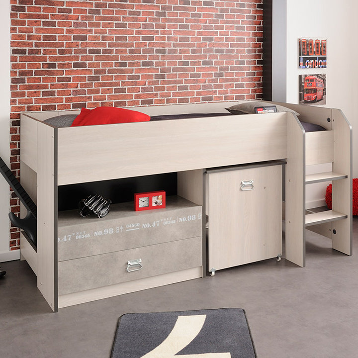 Laureole Twin Loft Bed with Build-In Desk with Built-In Ladder and with Built-In Stairs
