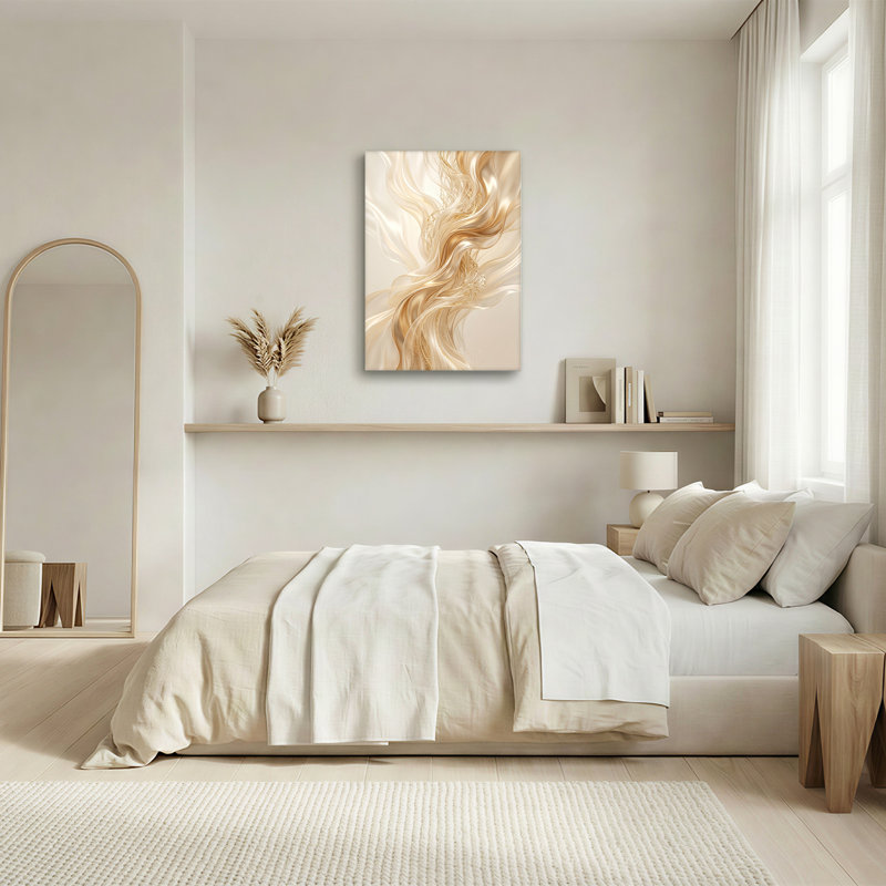 Toile abstraite abstraite or et crème, 24"H x 16"W