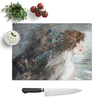 Woman with Peacock Feathers by Giovanni Boldini Chopping Board