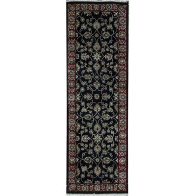 Tapis de couloir oriental rouge / noir en laine noué à la main 2 pi 7 po x 7 pi 11 po