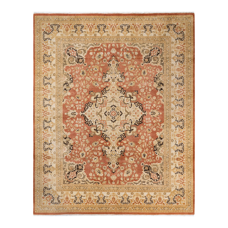 Tapis unique en laine noir / rouge / orange 8 pi 1 po x 10 pi 2 po Mogul