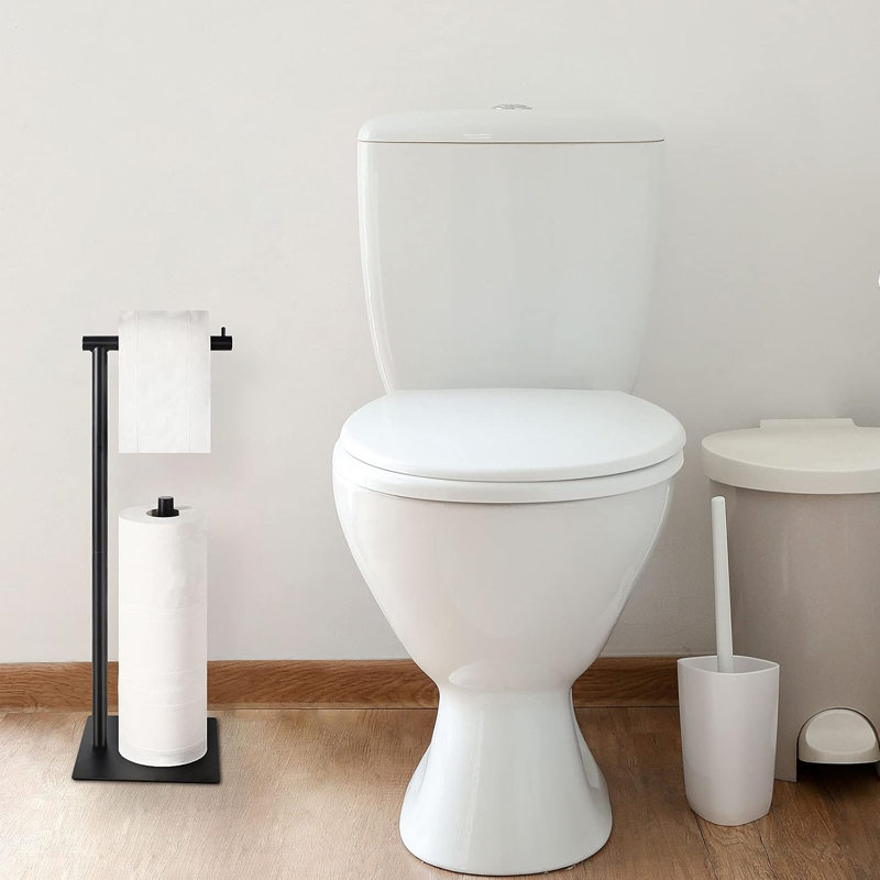 Porte-papier hygiénique sur pied avec rangement, organisateur de papier hygiénique en métal robuste, base antirouille et antidérapante