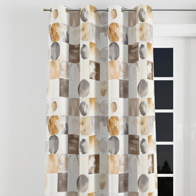 Panneaux de rideaux Patchwork - Rideau à œillets en mélange neutre beige et brun Country Farmhouse