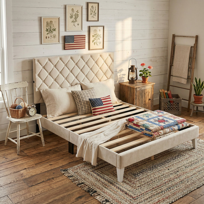 81.9" L Queen Size Upholstered Bed With High Headboard & USB Charging Ports
