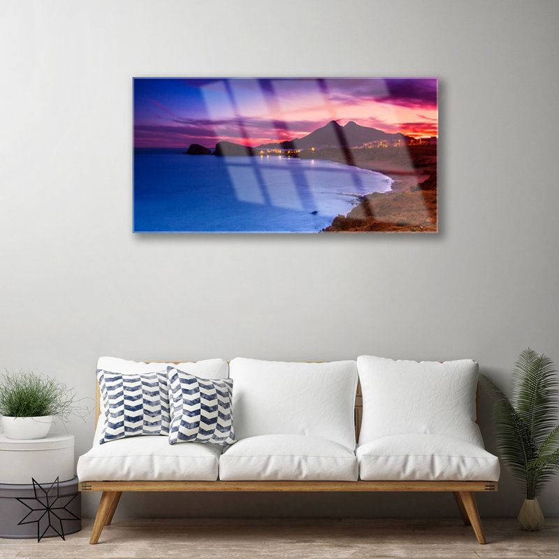 Landscape Sea Beach Mountains - No Frame Print on Glass