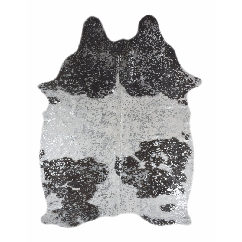 Designer Cowhide Abstract Area Rug in Silver