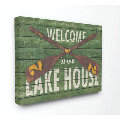 «Welcome Lake House Country Home Word Design», reproduction d'art textuel sur toile