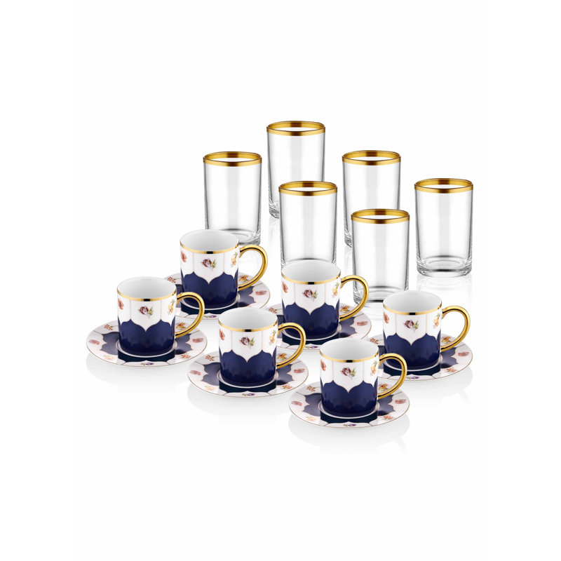 Ensemble de tasses à café Shifflett, 12, Bleu/doré
