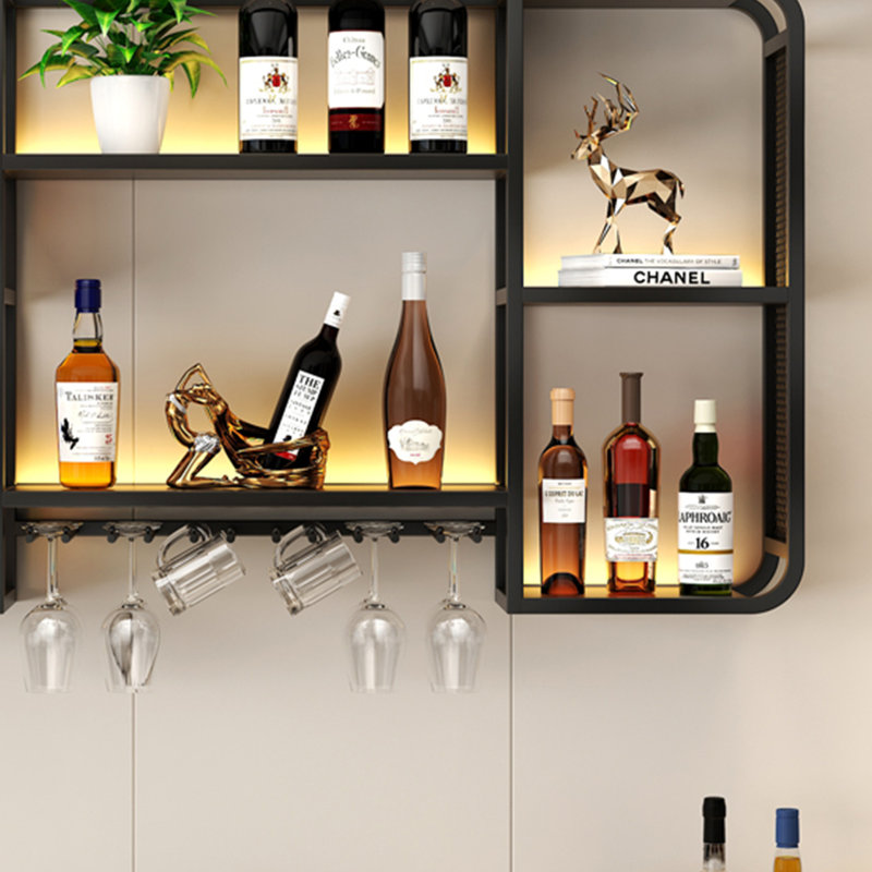 Petit support à vin mural, H 27,5 po x l 39,3 po x P 7,8 po, Noir, noir, noir, noir