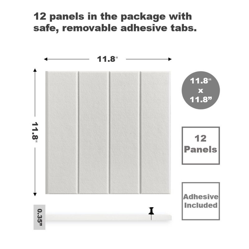Warm White Large Felt Wall Tiles with Removable Adhesive Tabs
