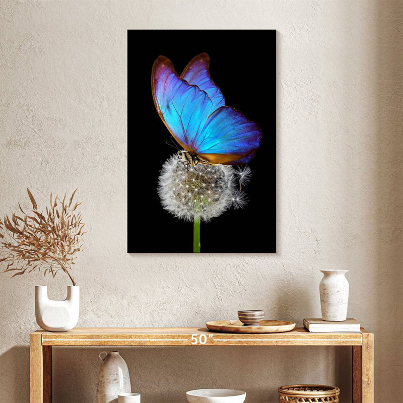 Brampt Blue Morpho On Dandelion, 36" H x 24" W