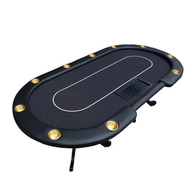 96" Oval Aura Poker Table For 10 Players Texas Holdem Poker Card With Bet Line Felt Surface Jumbo Cup Holders Black