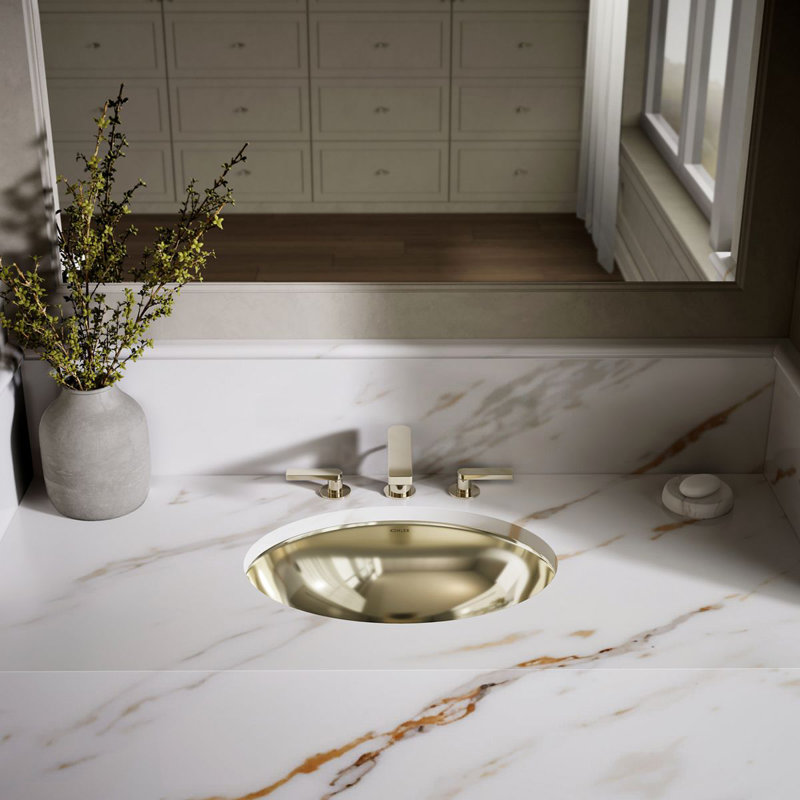 Rhythm Metal Oval Undermount Bathroom Sink, Mirror French Gold