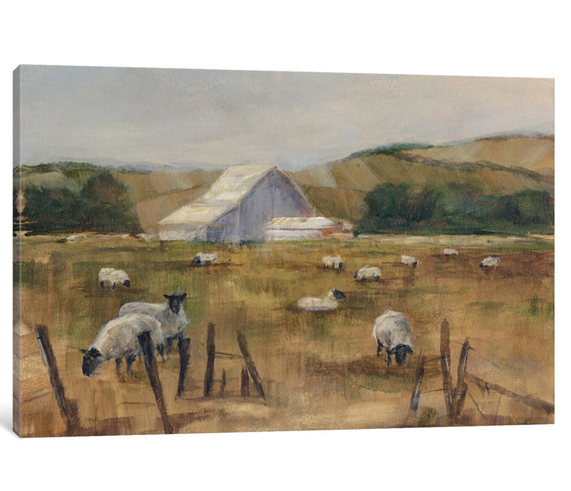 «Grazing Sheep I» par Ethan Harper, reproduction sur toile tendue sur châssis, H 18 po x l 26 po x p 1,5 po, Toile tendue