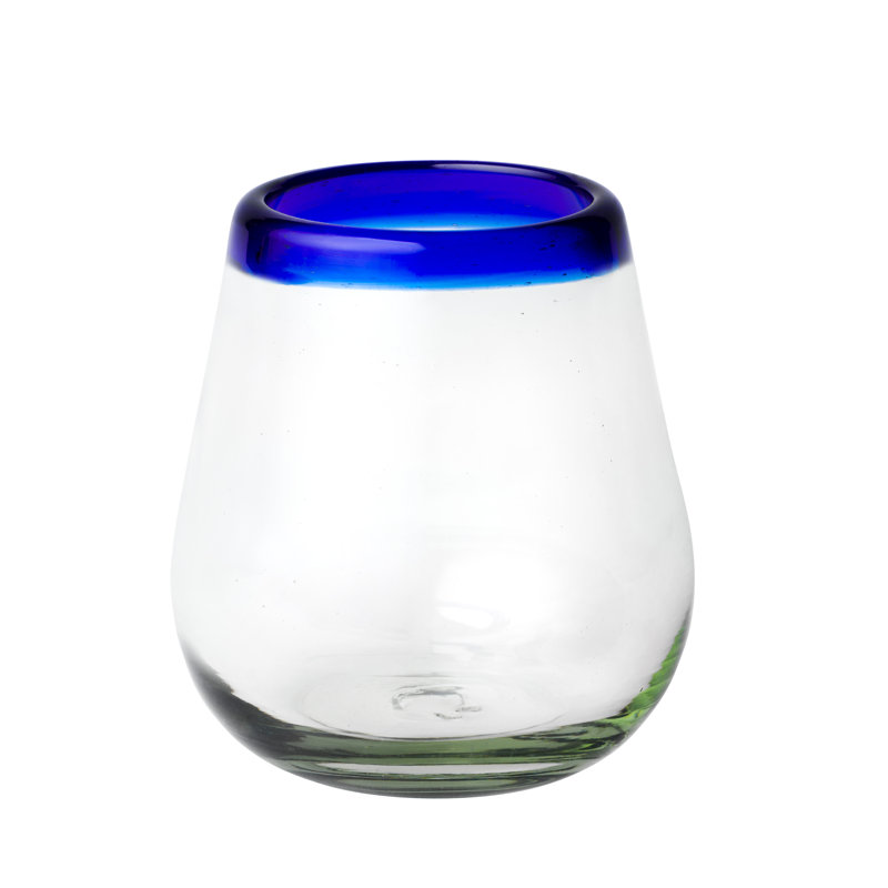Verre à vin transparent sans pied, Bleu