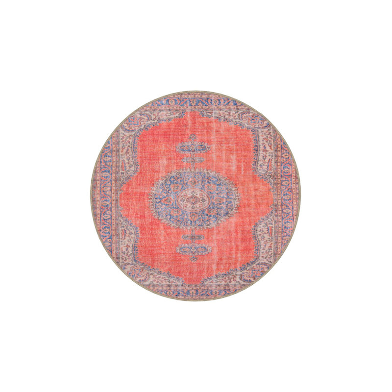 Washable Traditional Themed Colorful Decorative Area Rug, Square 4'11" Rug Pad Included