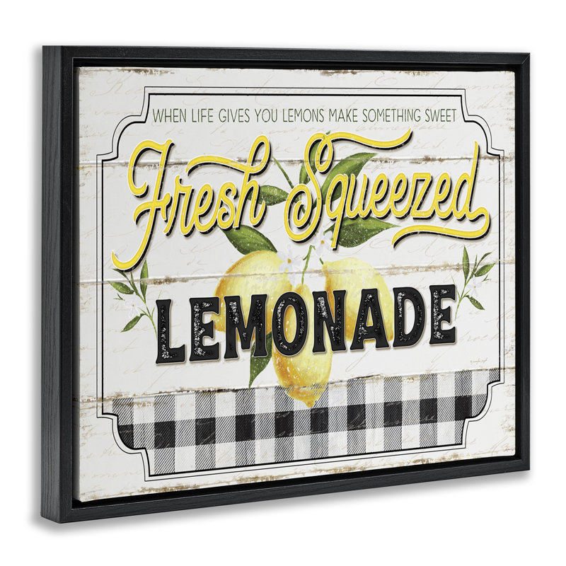 Charmante limonade rustique encadrée dorée, art mural par Jennifer Pugh, Cadre flottant noir de jais, H 17 po x l 21 po