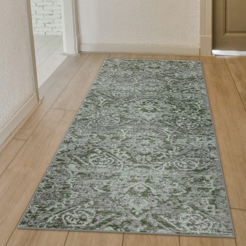 Aidy 1244 Transitional Abstract Green Area Rug, Runner 2'2" x 7'7" 