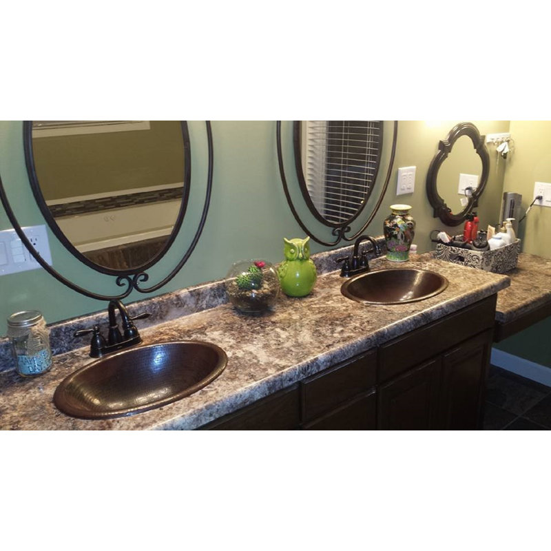 19" Oval Copper Bathroom Sink Dual Mount with Grid Drain