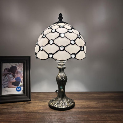 Tiffany Mini Table Lamp White Stained Glass Crystal Beans LED Bulb Included 8"W*8"D*15"H