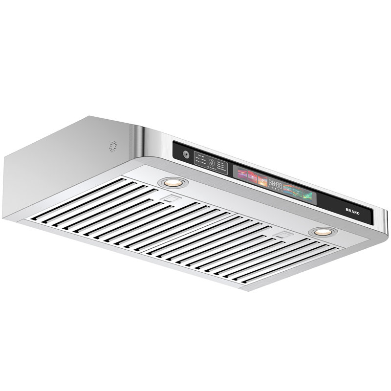 Hotte de cuisine sous-meuble de 76 cm (30 po), 4 vitesses, débit d'air de 900 pi³/min (25,5 m³/min), commandes vocales, gestuelles et tactiles, fonction mémoire, éclairage DEL