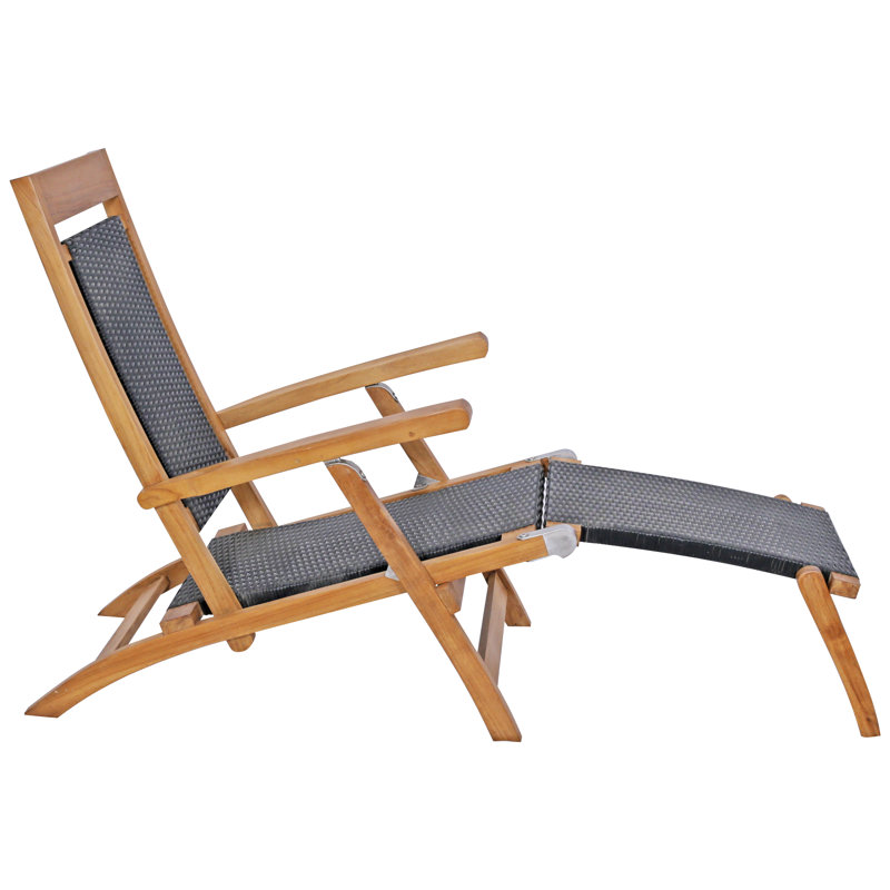 Narmada Outdoor Teak Chaise Lounge, Black