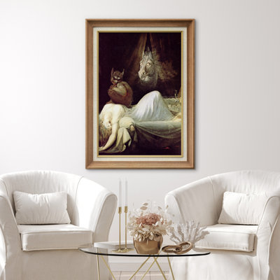 «Gothic Nightmare Demon Horse and Sleeping Woman», œuvre d'art d'horreur foncé, impression sur toile encadrée