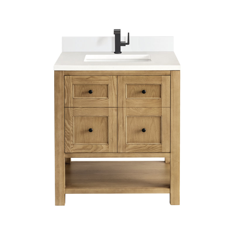 Breckenridge 30'' Single Bathroom Vanity with Top, White Zeus, Light Natural Oak, Single-Hole