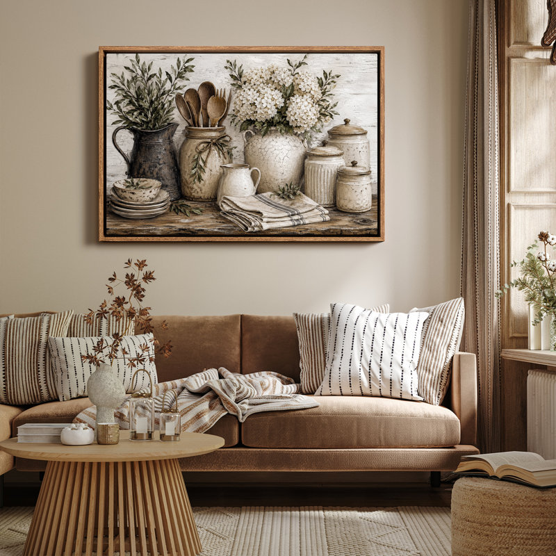 Décoration murale rustique pour cuisine : nature morte florale avec vase, impression encadrée, Naturel, H 24 po x l 36 po
