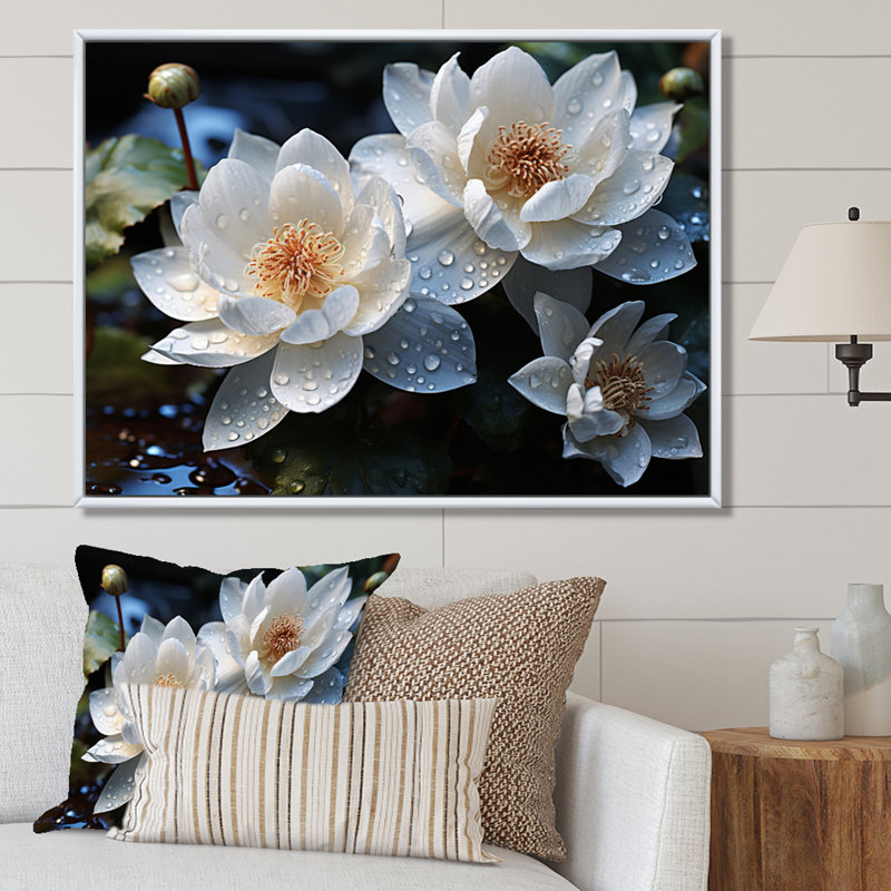 " White Yellow Lotus Field VI ", H 16 po x l 32 po x P 1 po, Cadre flottant blanc