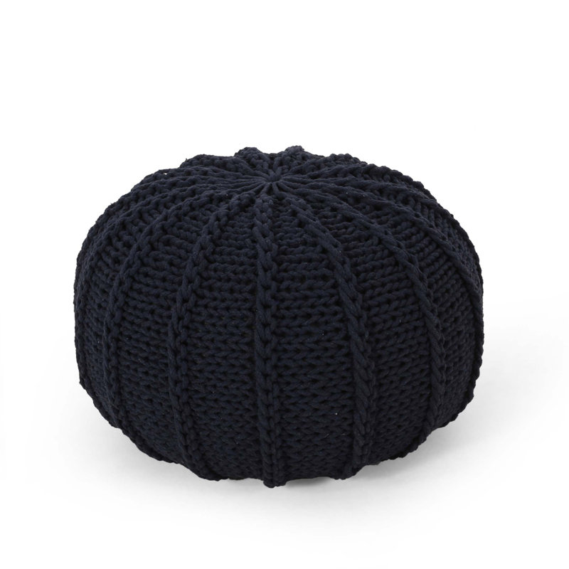 Bordeaux Knitted Cotton Round Pouf, Versatile And Stylish Home Decor, Comfortable Seating And Footrest, Dark Blue