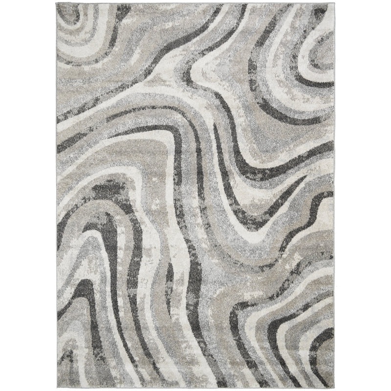 Cherrel Abstract Machine Woven Polypropylene Area Rug in Gray, Rectangle 5'3" x 7'3"