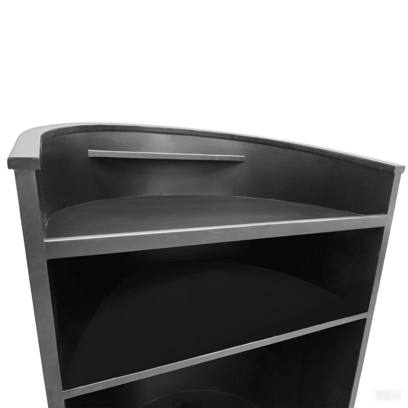 Large Black MDF Curved Mobile Podium with Shelving