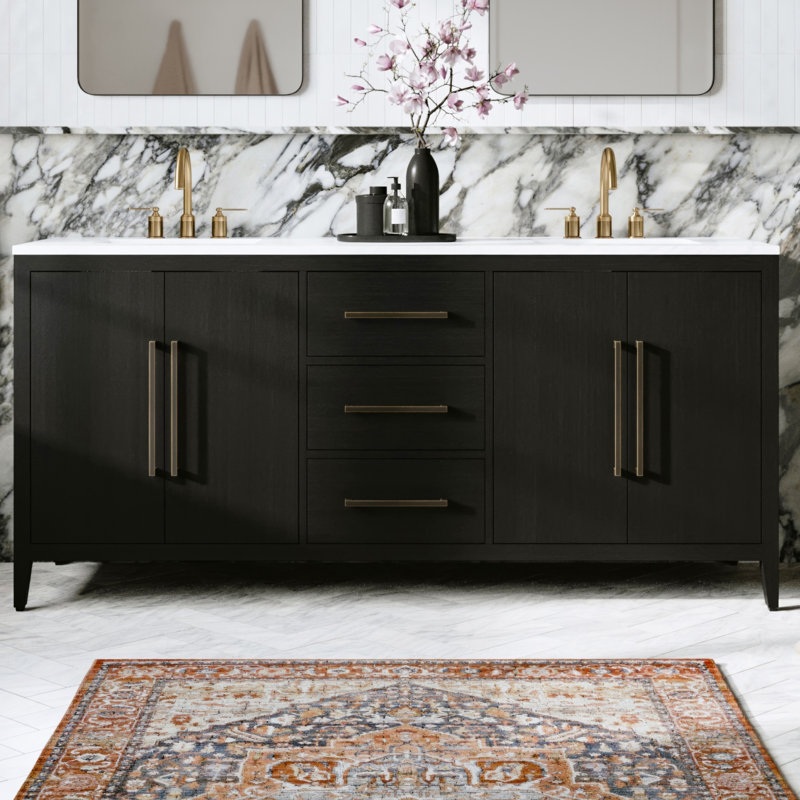 Alsup 72" Double Bathroom Vanity Set, Wire Brushed Dark Oak