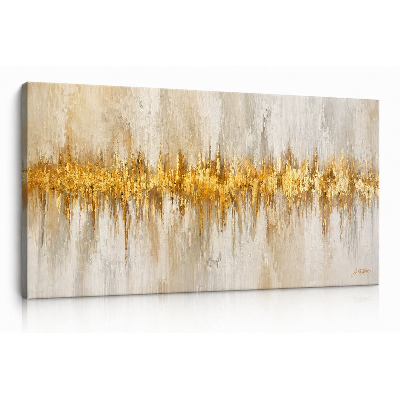 «Gold Tree Line», art mural abstrait sur toile, peinture de reflet forêt grise beige, décoration murale moderne sur toile tendue